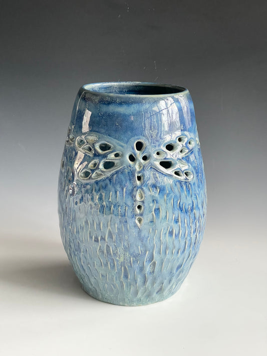 Dragonfly Pierced Porcelain Vase