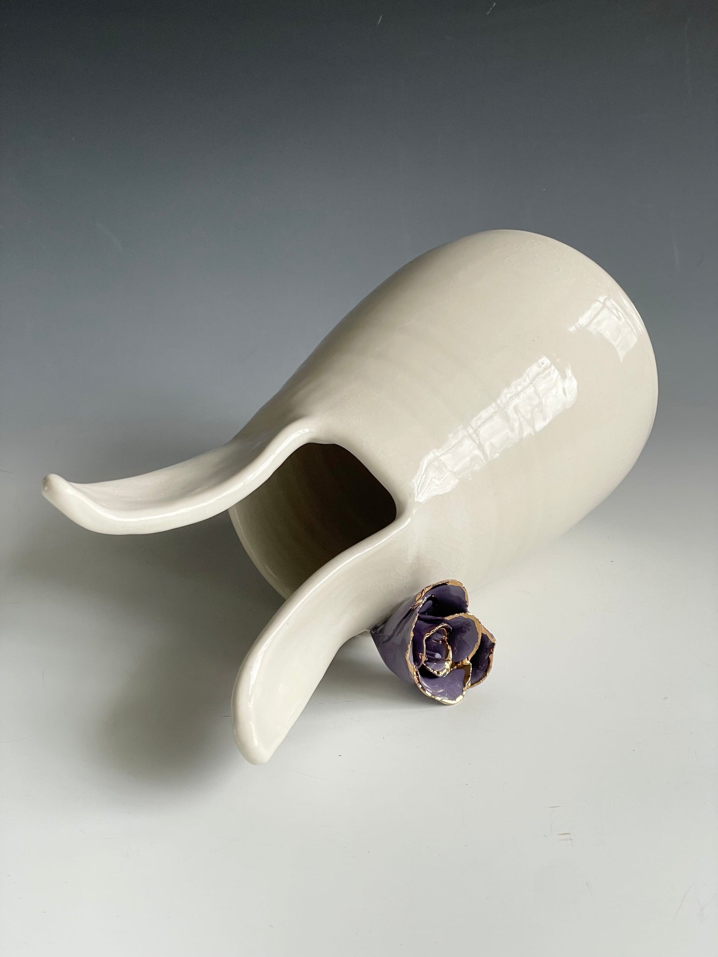 Porcelain Bunny Vase with purple gold-lined flower