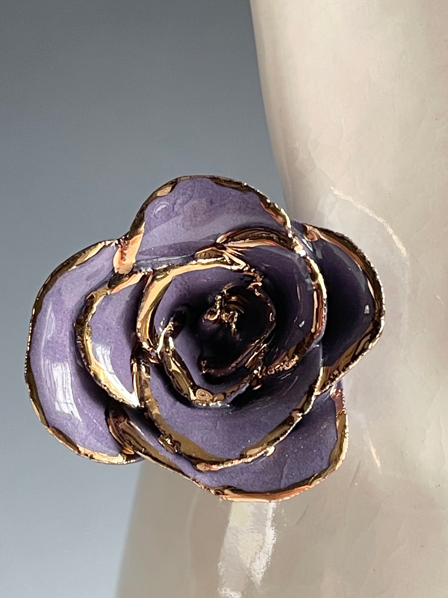 Porcelain Bunny Vase with purple gold-lined flower