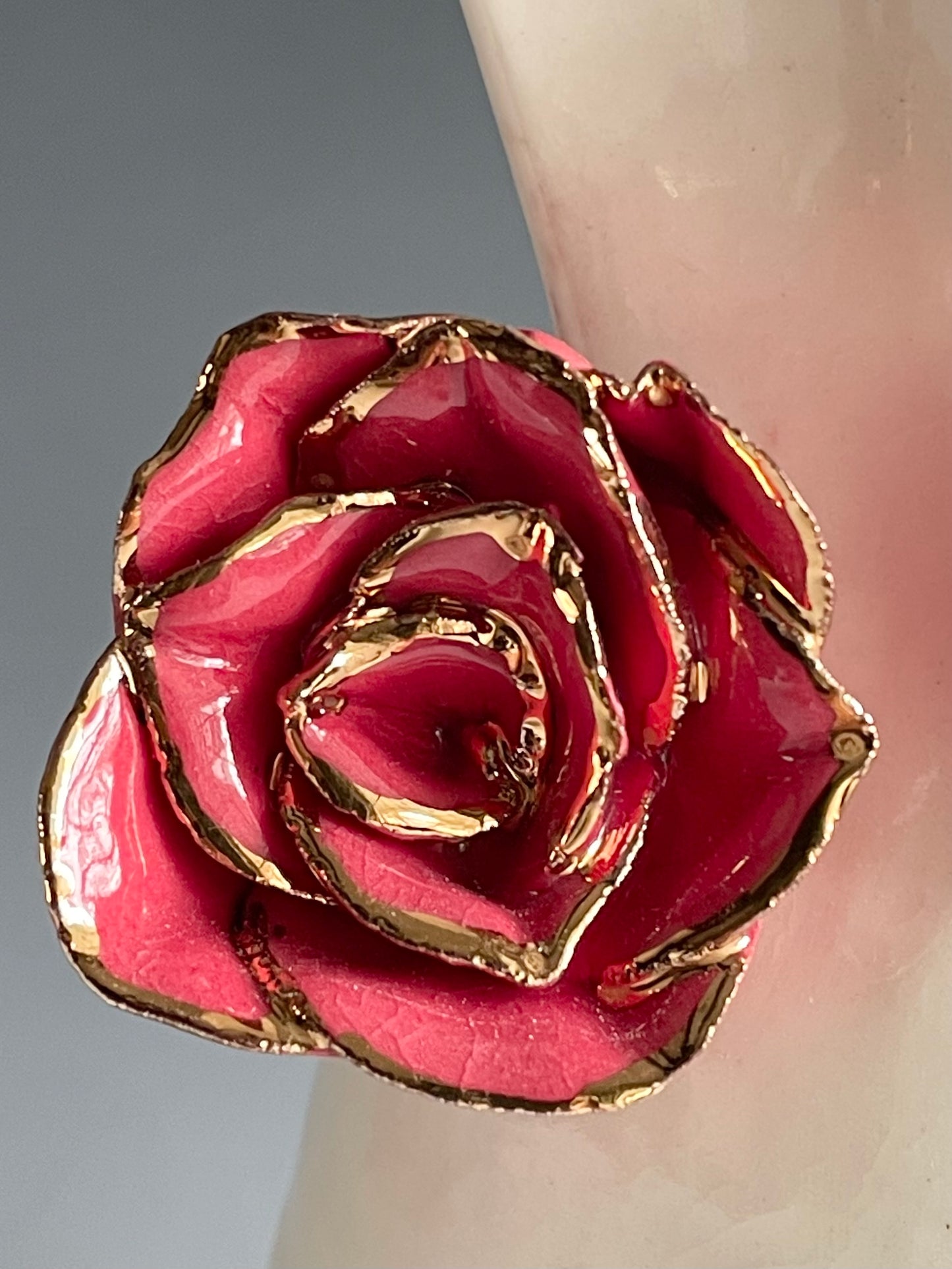 Porcelain Bunny Vase with red rose gold-lined flower
