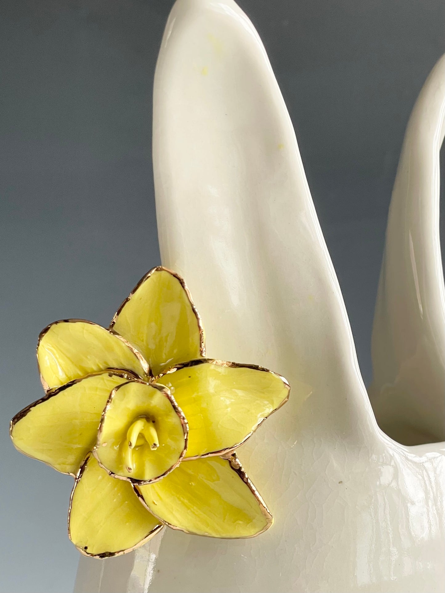 Porcelain Bunny Vase with daffodil gold-lined flower