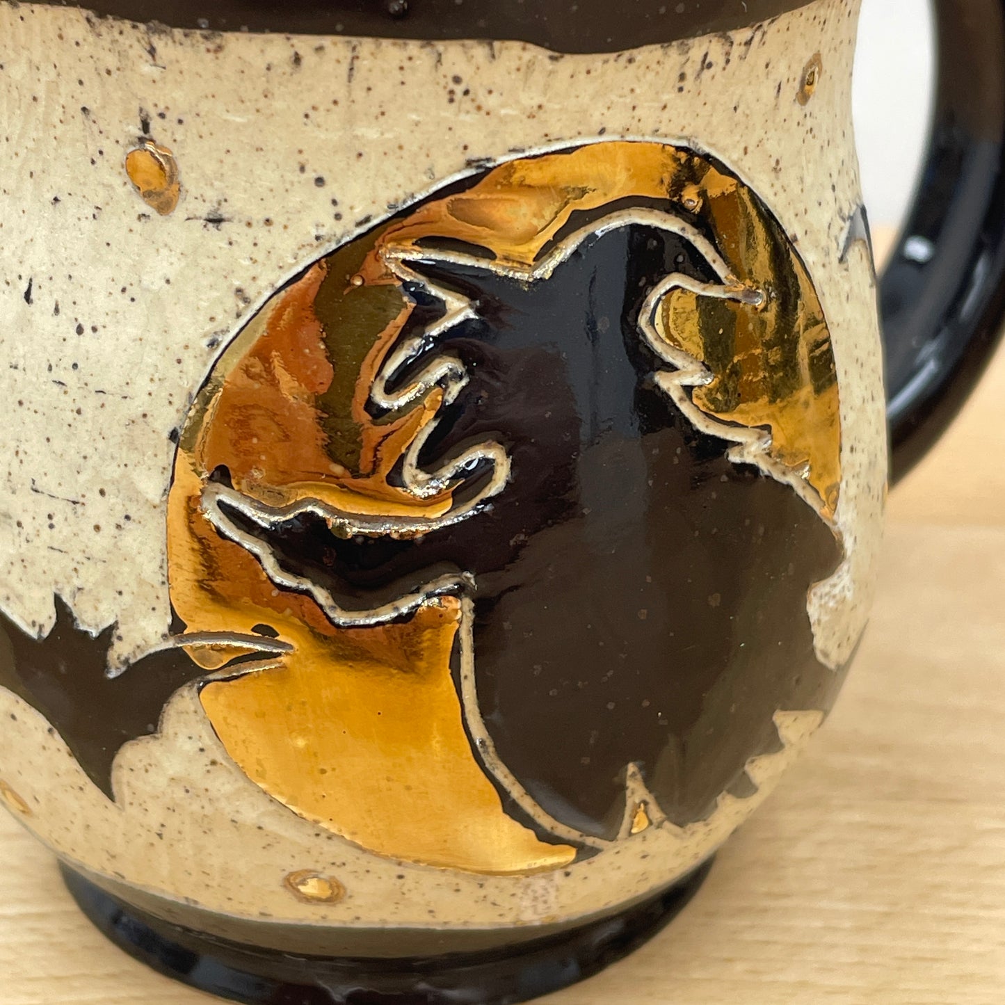 Sgraffito Witch Halloween Mug, green glaze inside