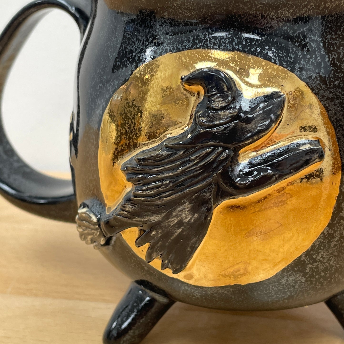 Witch Cauldron Mug, Black Sparkle background with Gold