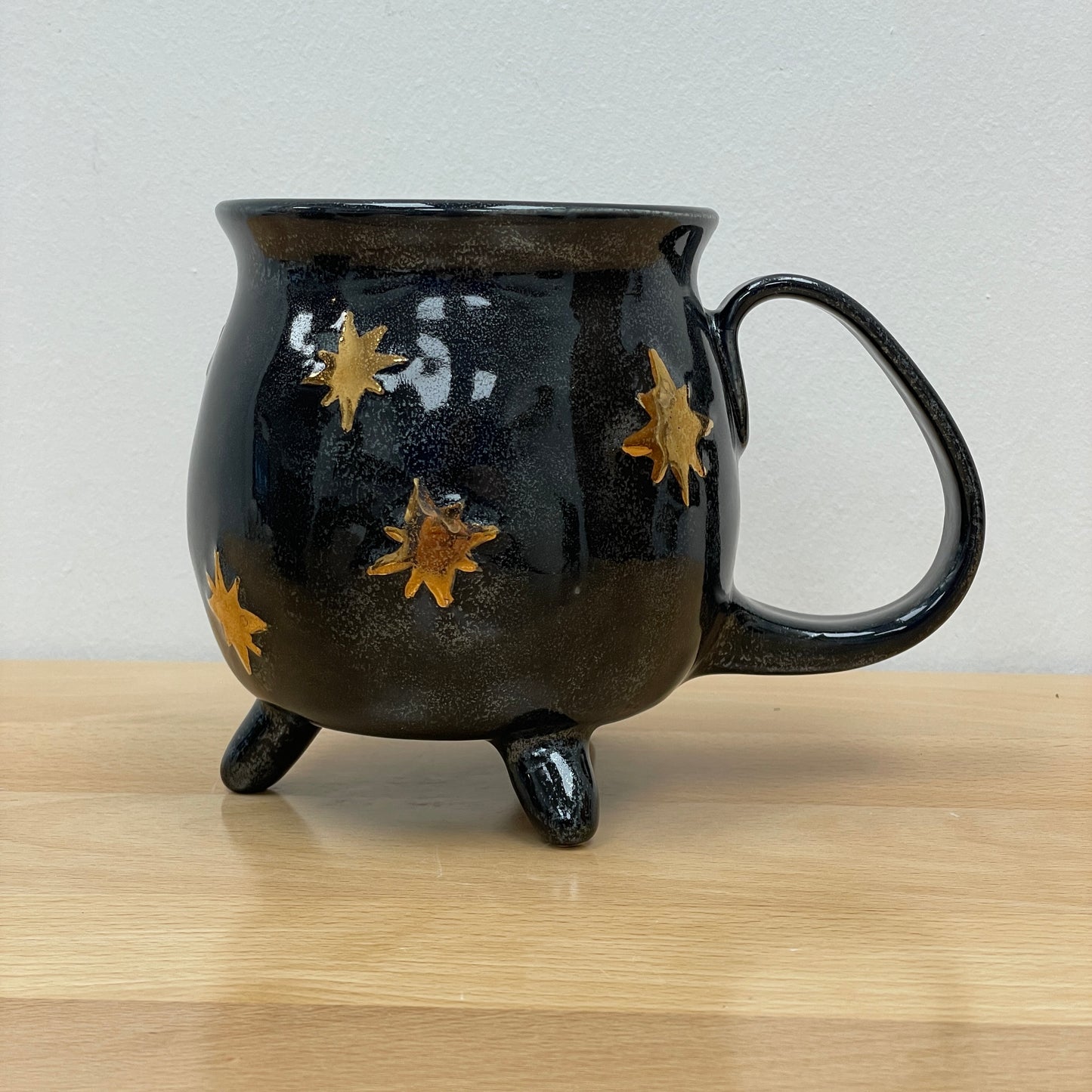 Witch Cauldron Mug, Black Sparkle background with Gold