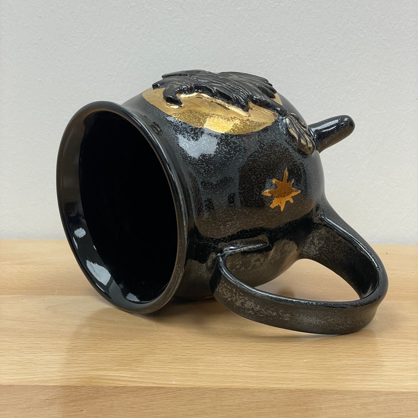 Witch Cauldron Mug, Black Sparkle background with Gold