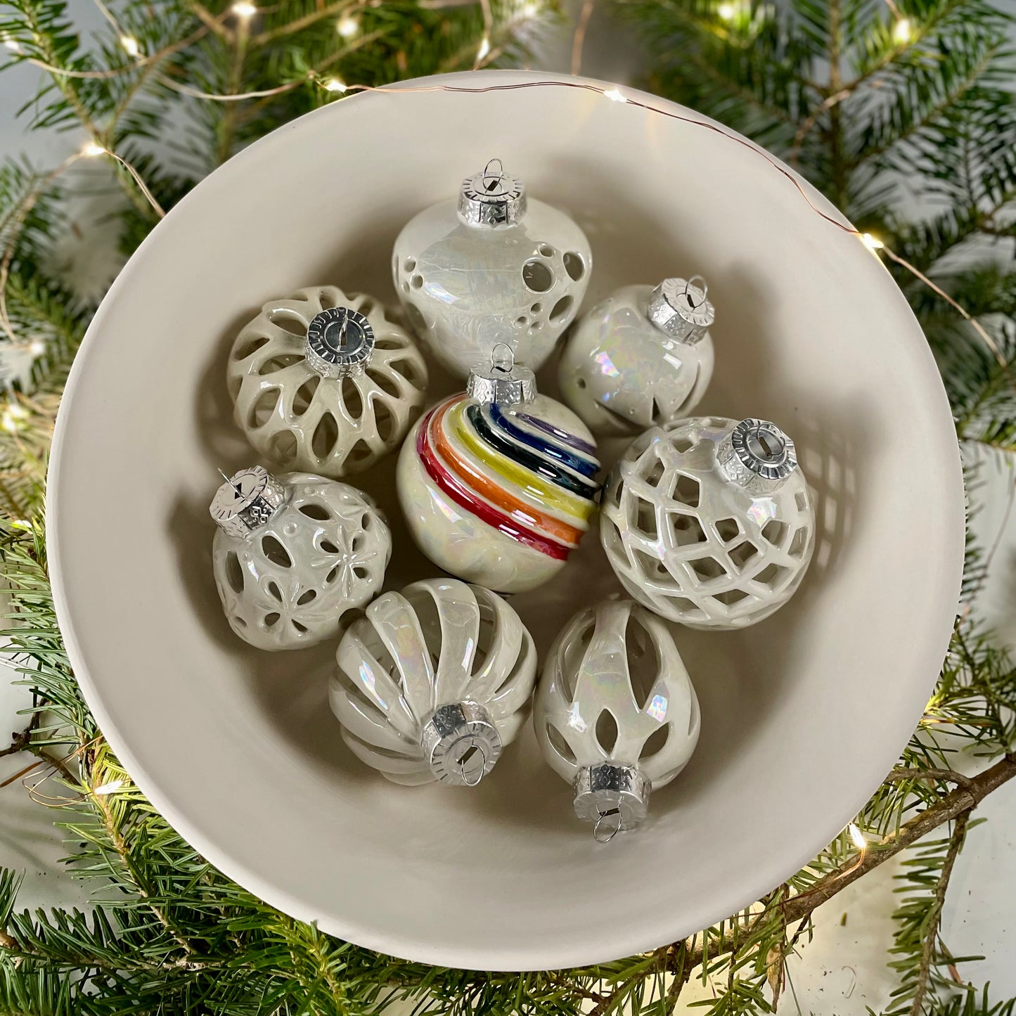 Porcelain Pierced Swirl Bauble