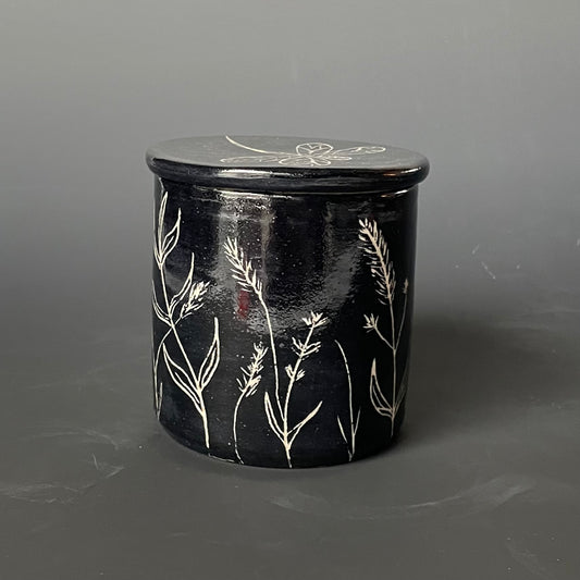 Sgraffito Dragonfly Design Butter Keeper