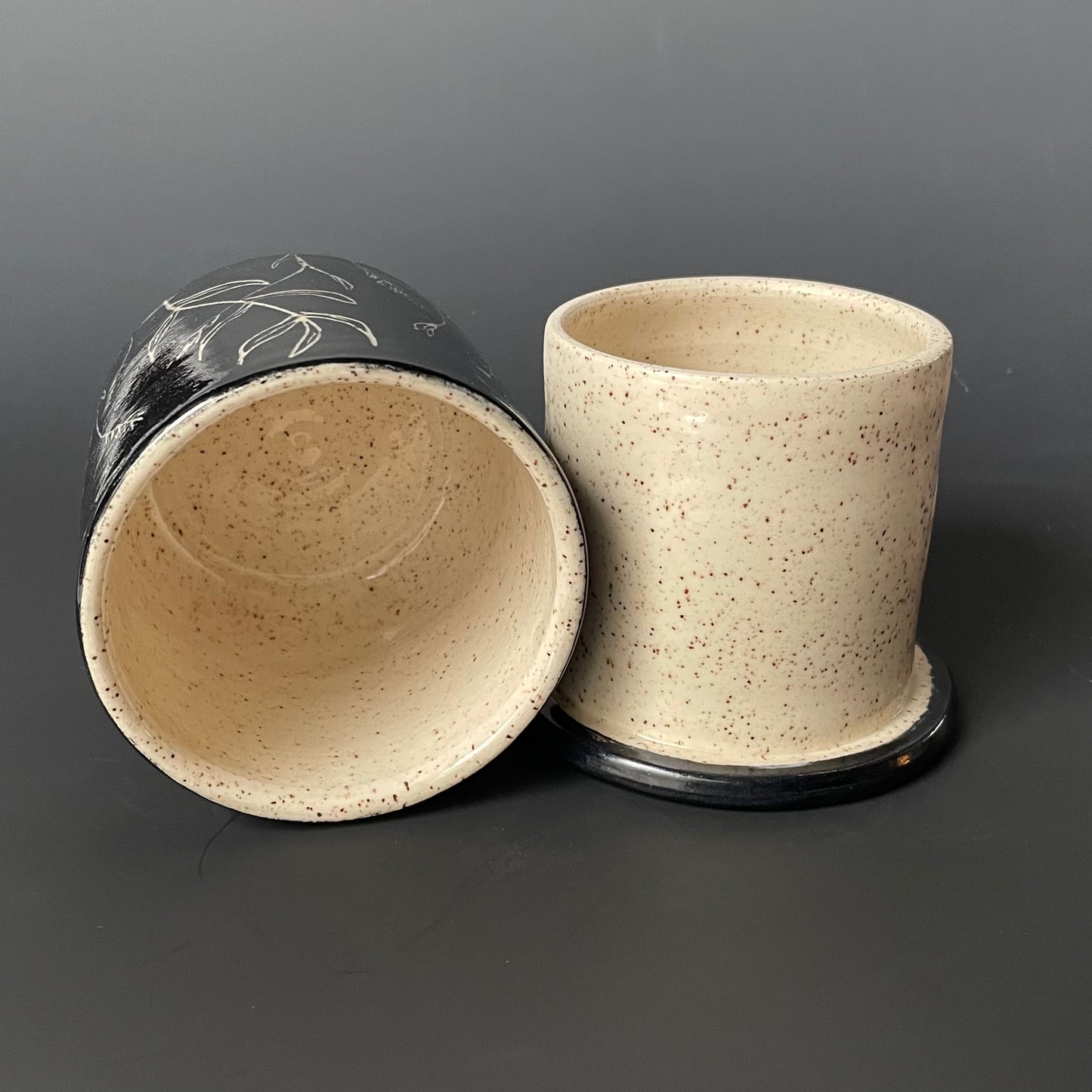 Sgraffito Dragonfly Design Butter Keeper