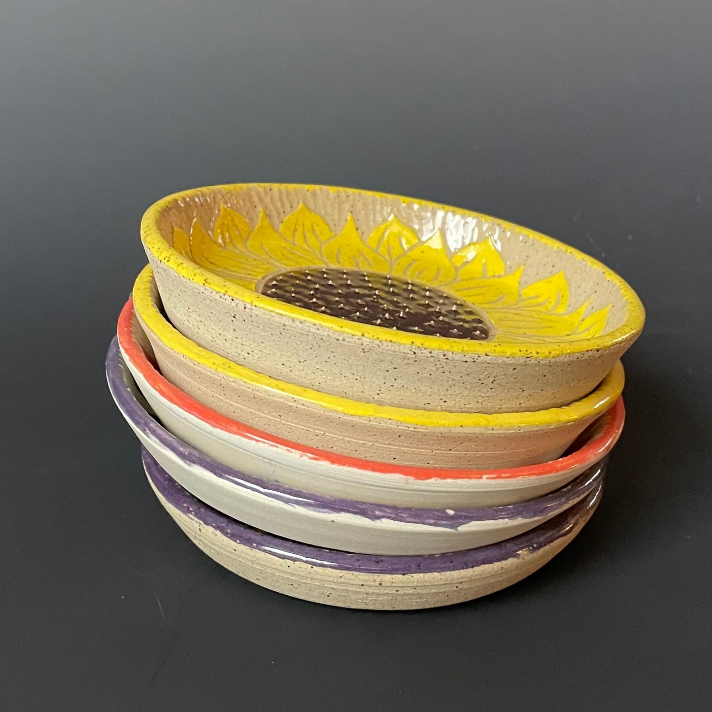 Purple Sgraffito Flower Ceramic Grater, no speckles