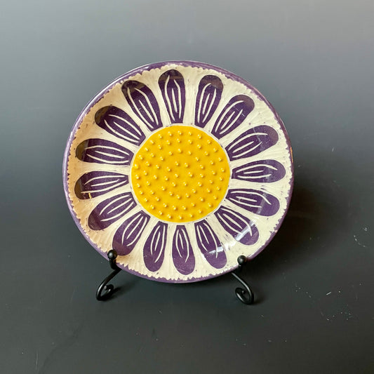 Purple Sgraffito Flower Ceramic Grater, no speckles