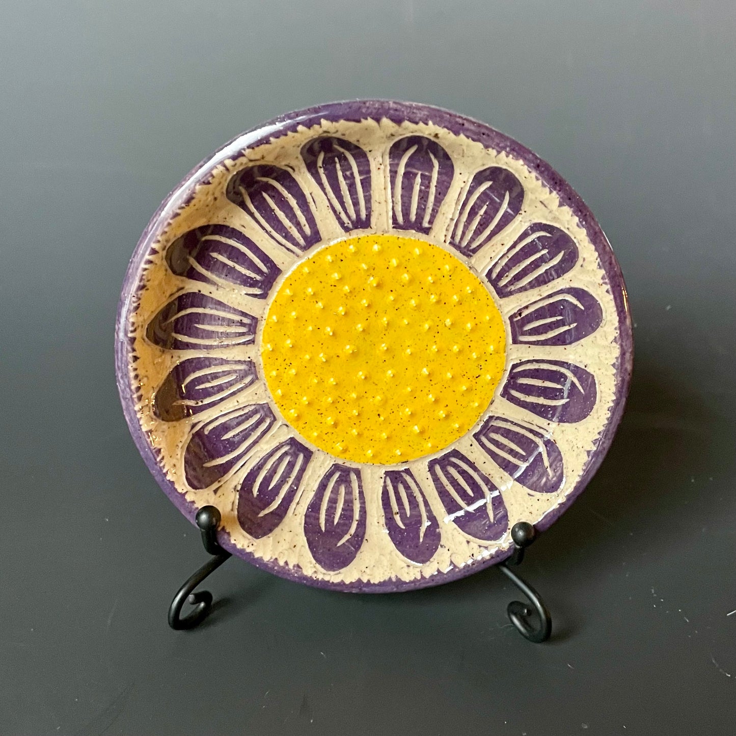 Purple Sgraffito Flower Ceramic Grater 2