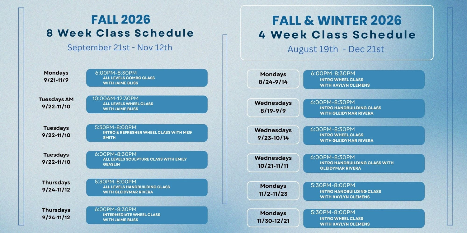 Fall 2026 Pottery Classes: 4-8 week class series