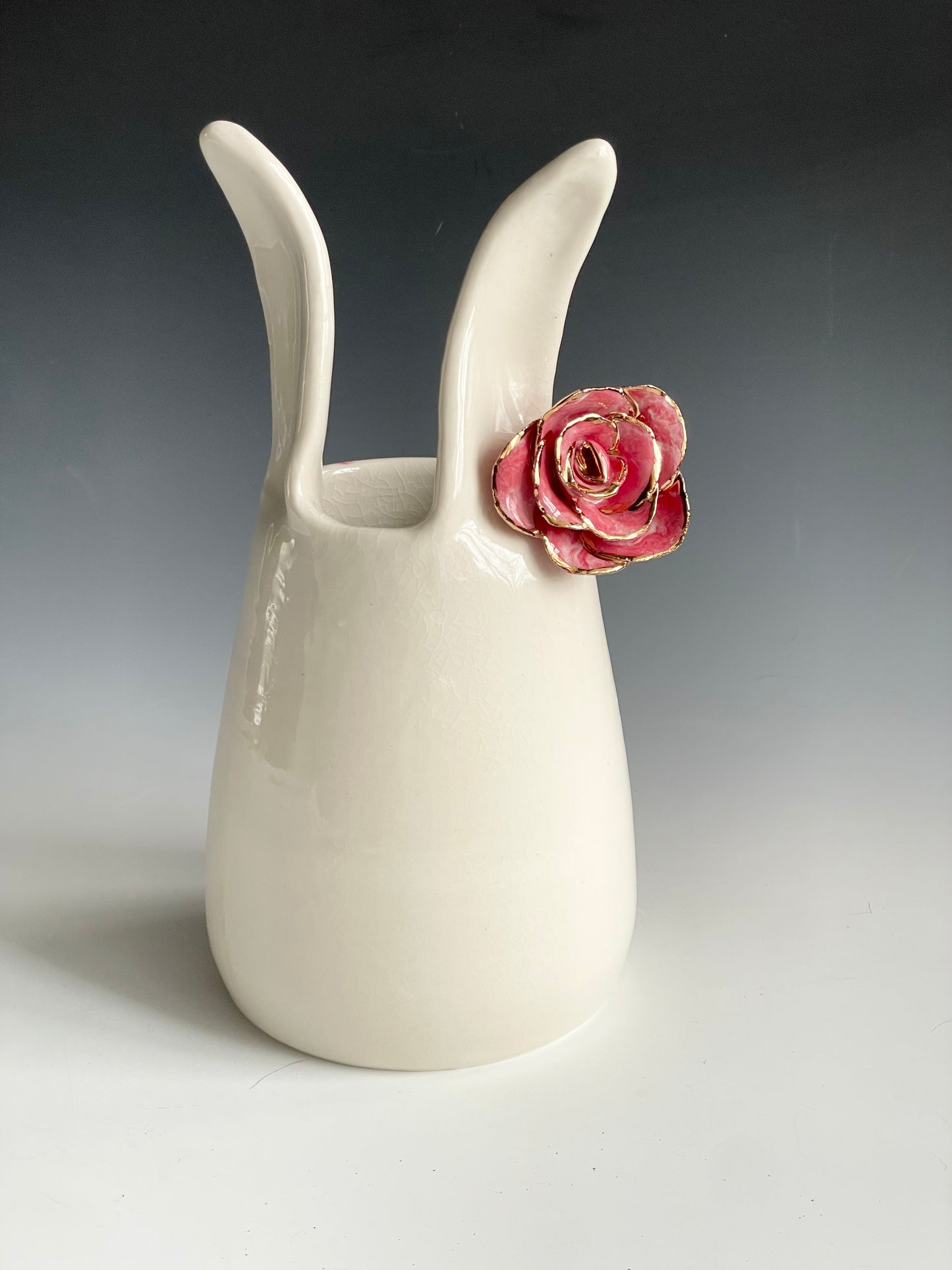 Porcelain Bunny Vase with rose gold-lined flower