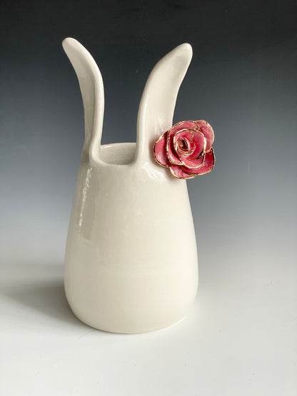 Porcelain Bunny Vase with rose gold-lined flower