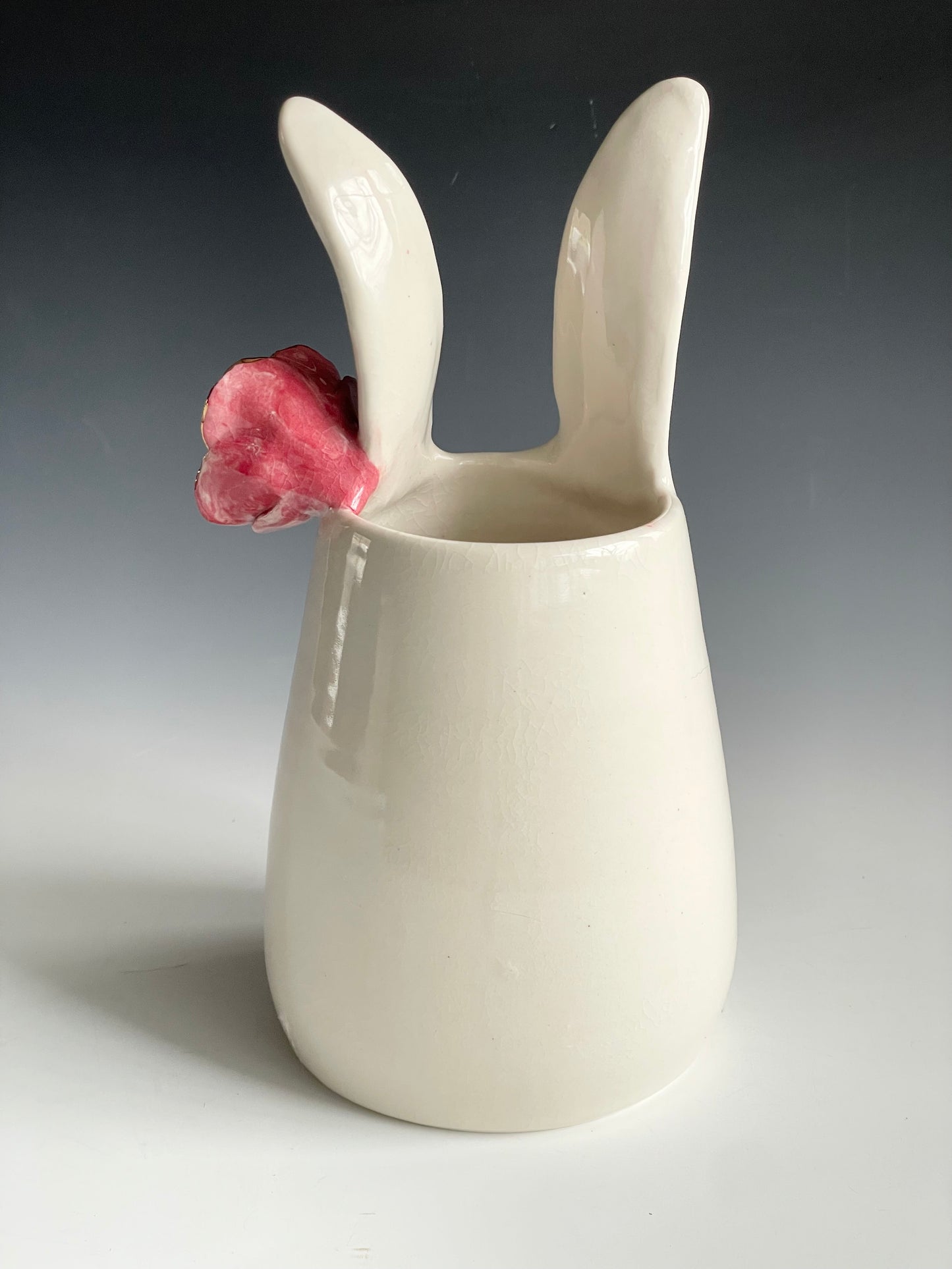 Porcelain Bunny Vase with rose gold-lined flower