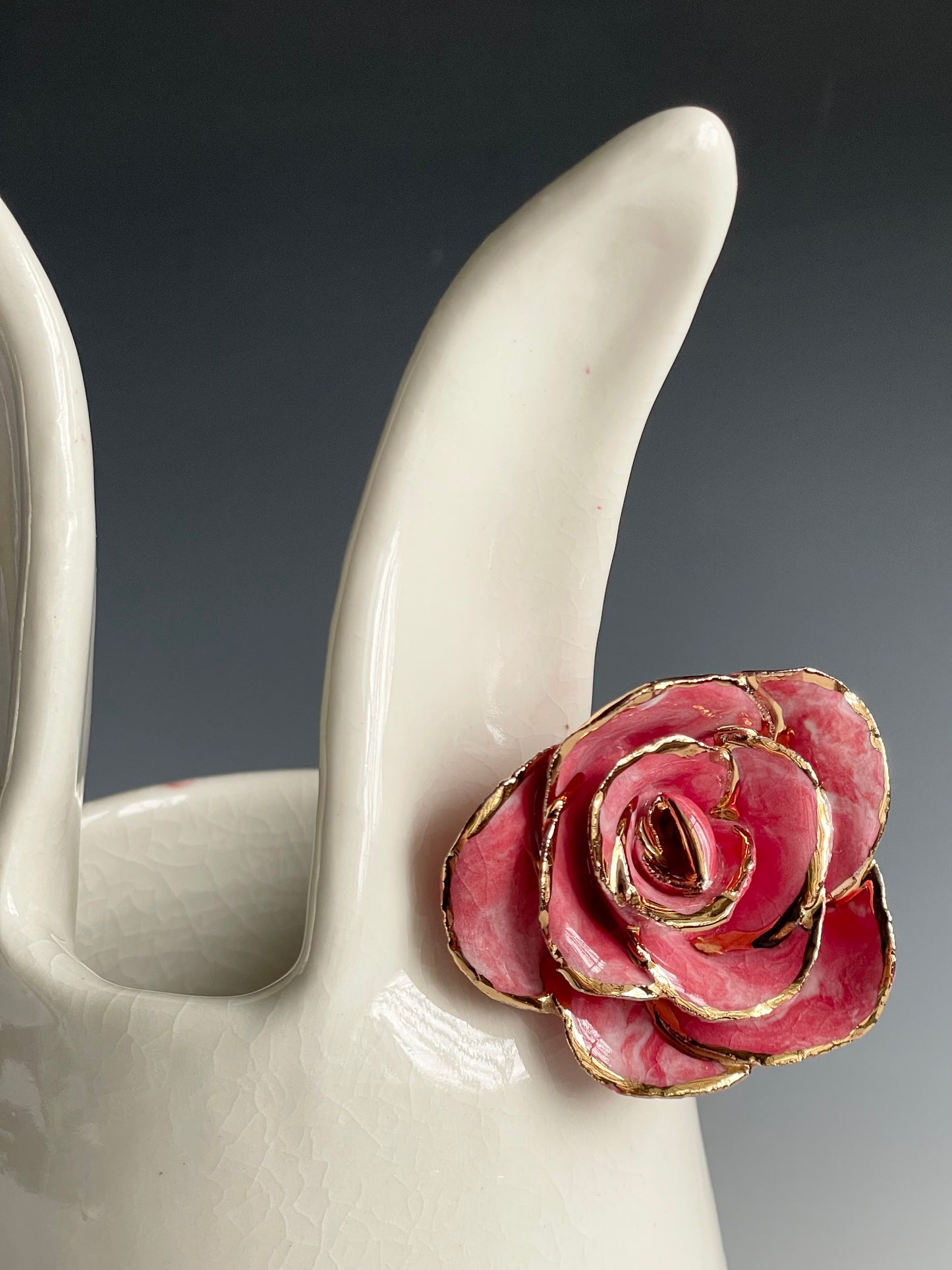 Porcelain Bunny Vase with rose gold-lined flower