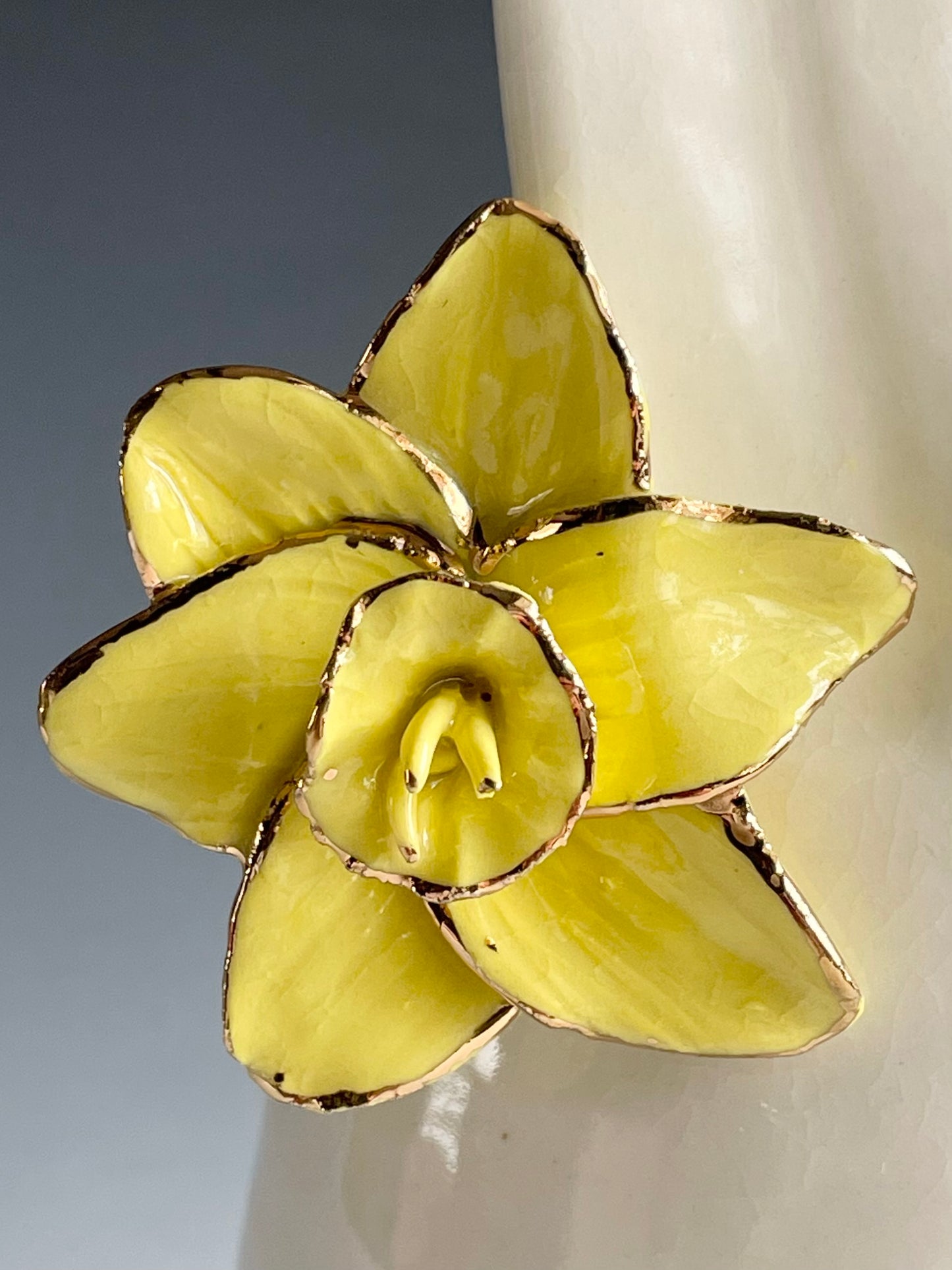 Porcelain Bunny Vase with daffodil gold-lined flower