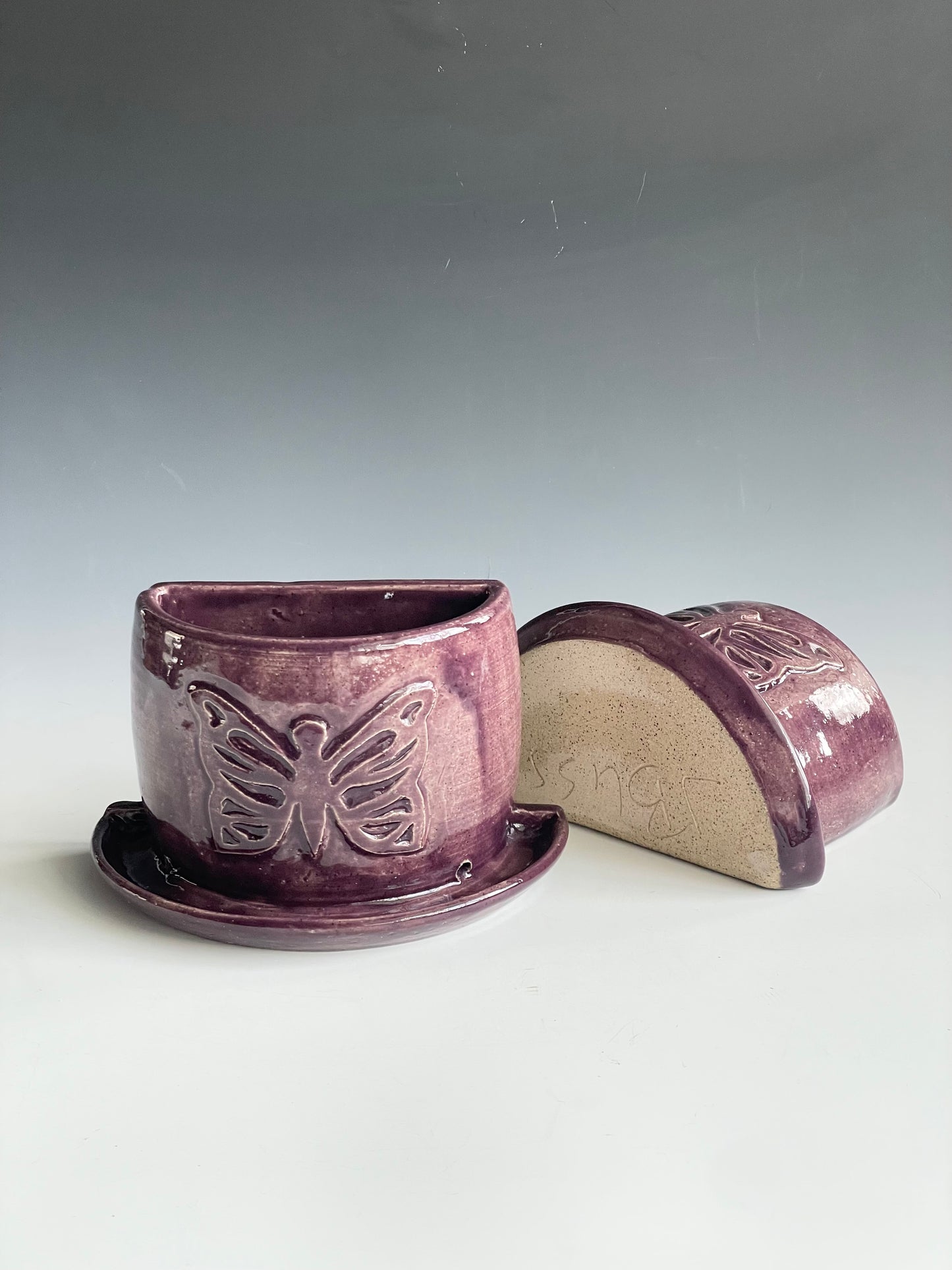 Butterfly Stoneware Bookend Planter Set