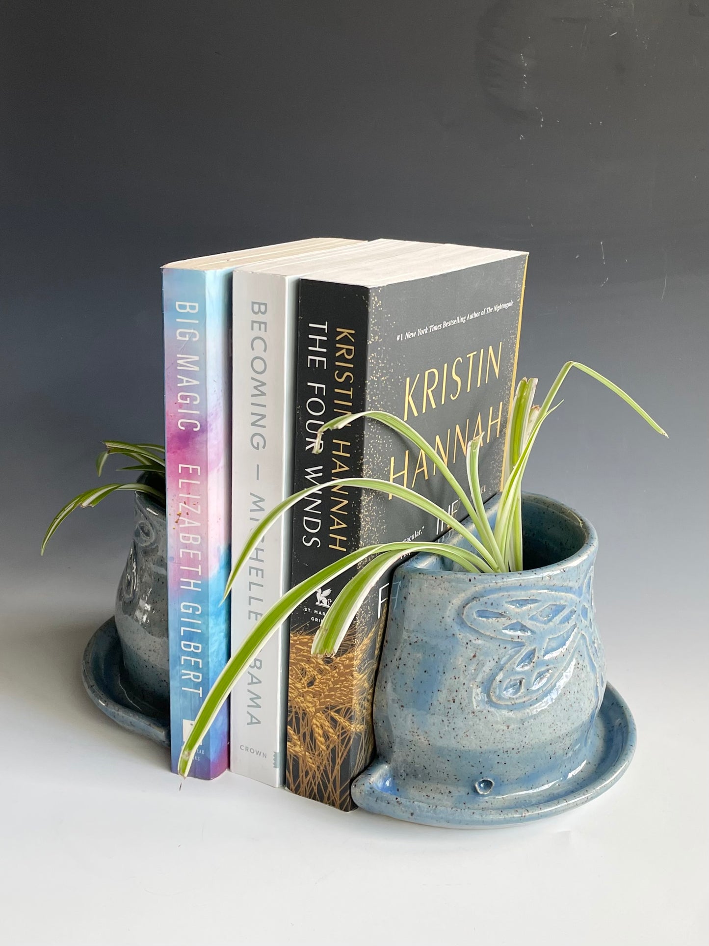 Dragonfly Stoneware Bookend Planter Set