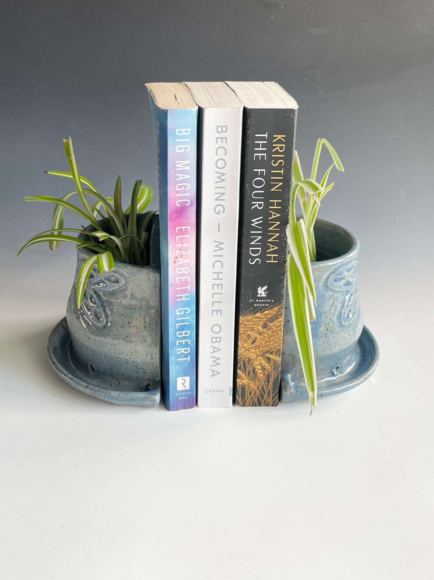 Dragonfly Stoneware Bookend Planter Set