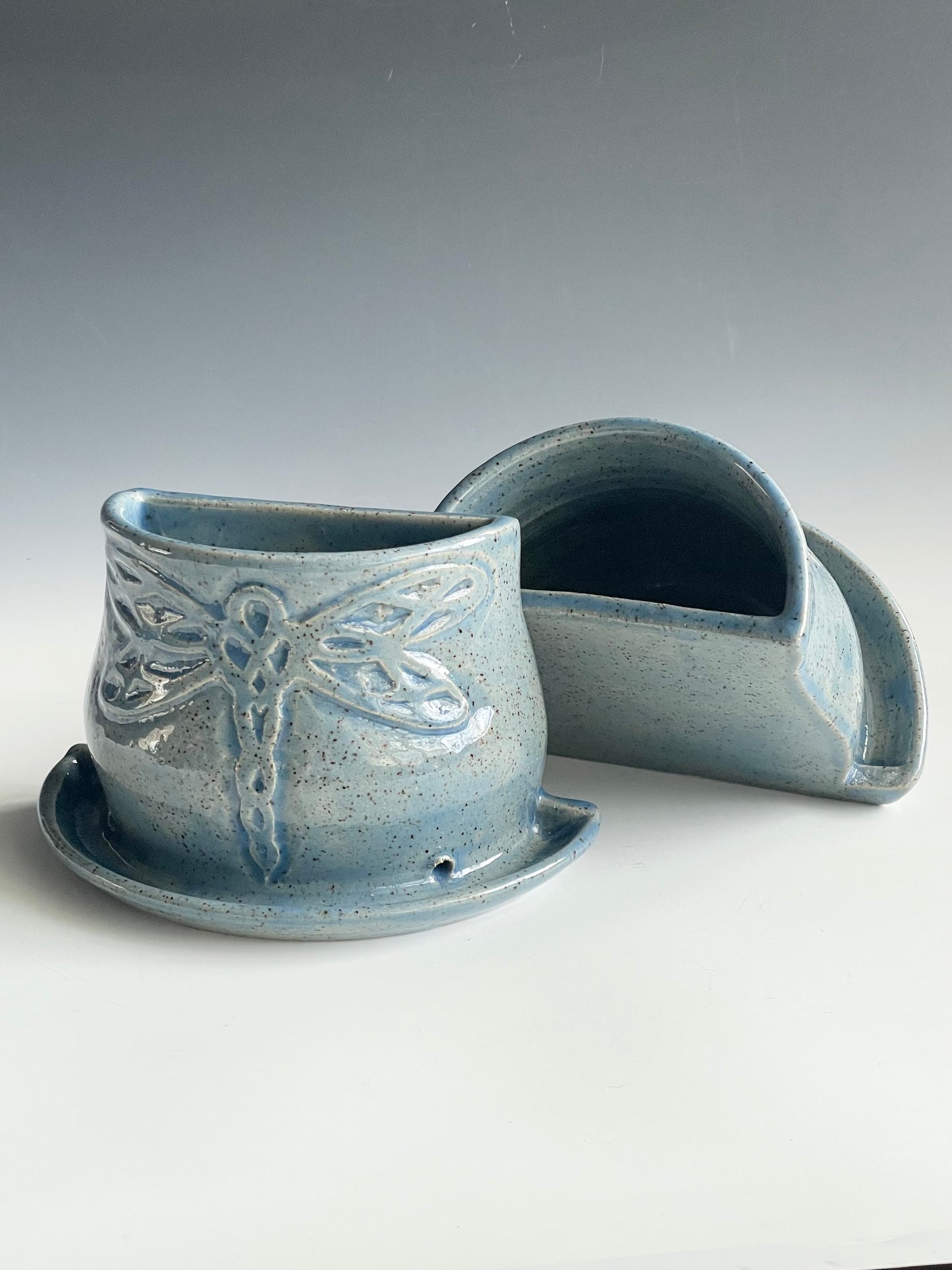 Dragonfly Stoneware Bookend Planter Set