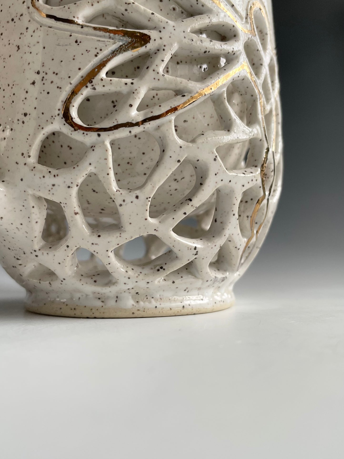 Double Walled Pierced Dragonfly Mug with gold