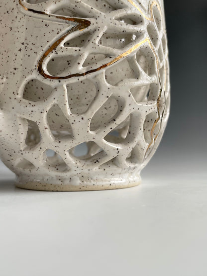 Double Walled Pierced Dragonfly Mug with gold