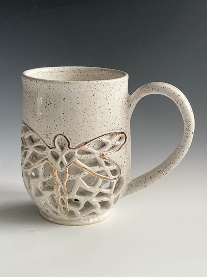Double Walled Pierced Dragonfly Mug with gold