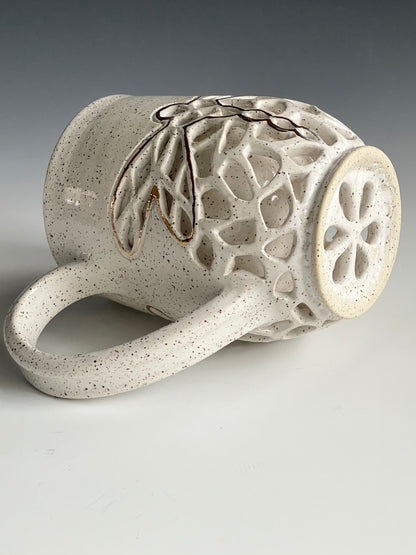 Double Walled Pierced Dragonfly Mug with gold