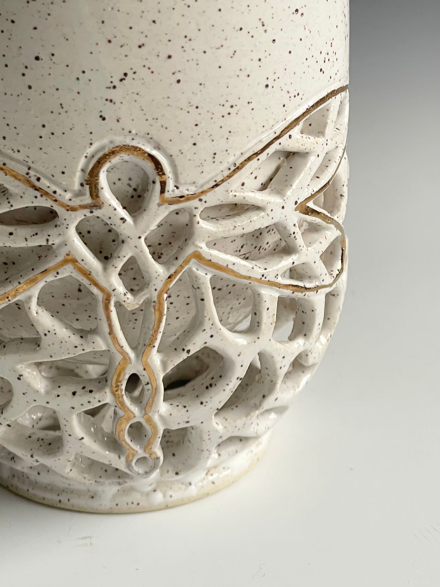 Double Walled Pierced Dragonfly Mug with gold