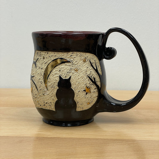 Sgraffito Cat Halloween Mug, purple glaze inside