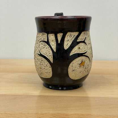 Sgraffito Cat Halloween Mug, purple glaze inside