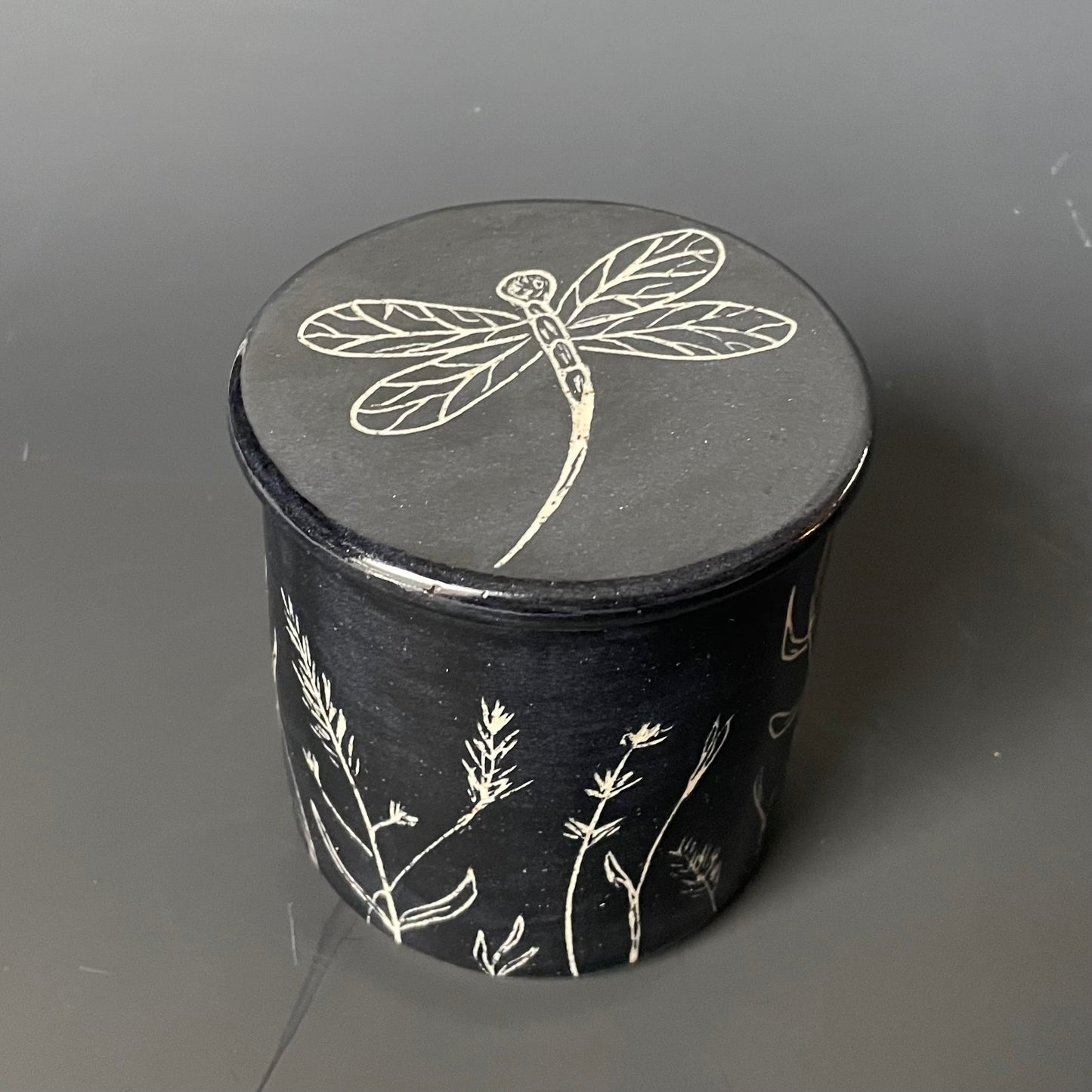 Sgraffito Dragonfly Design Butter Keeper