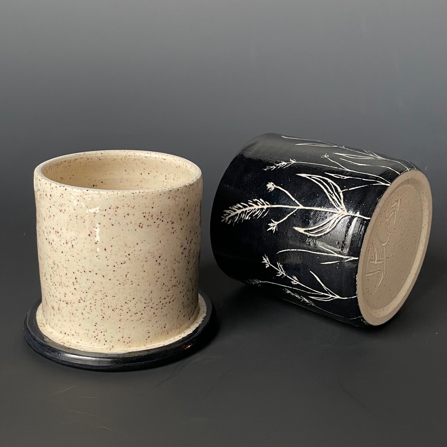 Sgraffito Dragonfly Design Butter Keeper