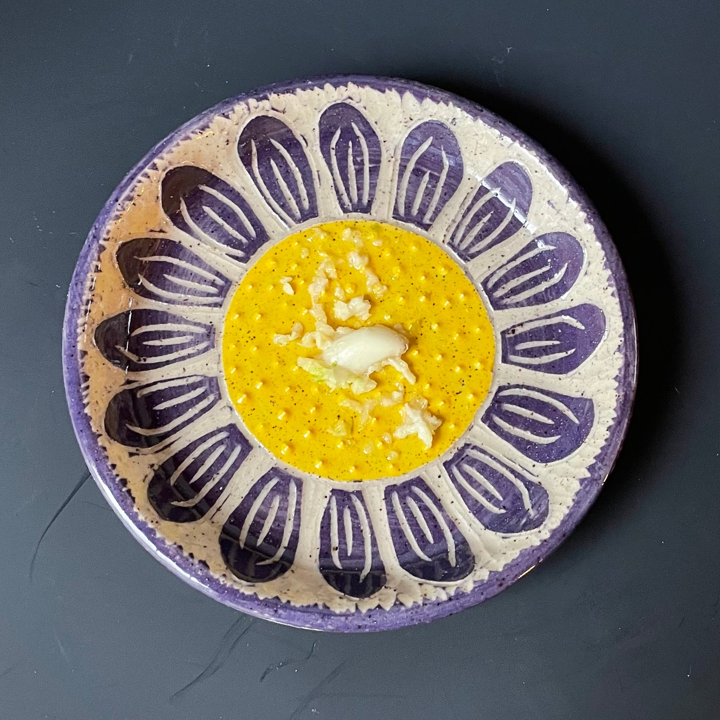 Purple Sgraffito Flower Ceramic Grater 2